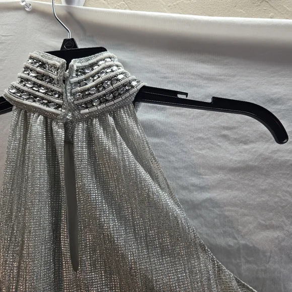Odille Anthropologie Odile Women's Medium Halter Top Silver Crystal New Tags - Picture 4 of 7